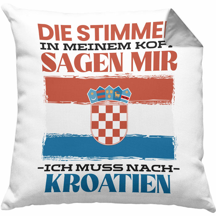 Kroatien Kissen mit Füllung 40x40 Urlaub Heimat Geschenk Spruch Kroatie Geschenkidee (Grau) Grau Trendation