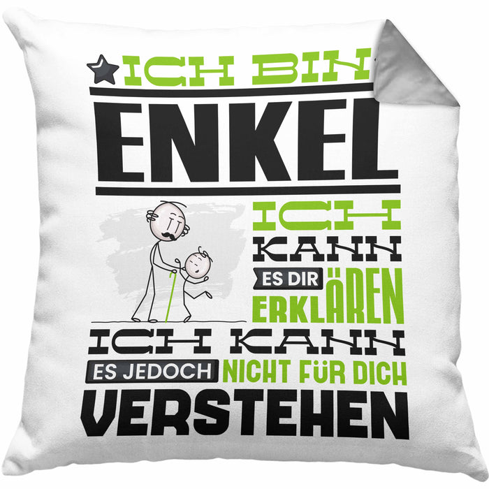 Enkel Geschenk Kaffee-Kissen mit Füllung 40x40 Geschenkidee für Enkel Ich Bin Enkel Ich Kann Es Dir Erklären Jedoch Nicht Für Dich Verstehen Spruch Lustig (Grau) Grau Trendation