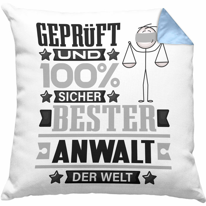 Anwalt Geschenk Lustiger Spruch für Anwalt Geschenkidee Bester Anwalt Der WeltKissen mit Füllung 40x40 (Grau) Blau Trendation