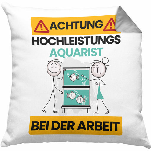 Aquarist Kissen mit Füllung 40x40 Geschenk Lustiger Spruch Geschenkidee für Aquarist Achtung Hochleistungs Aquarist Bei Der Arbeit (Grau) Grau Trendation