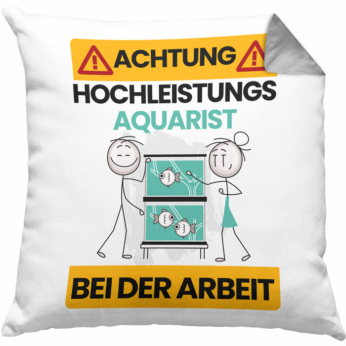 Aquarist Kissen mit Füllung 40x40 Geschenk Lustiger Spruch Geschenkidee für Aquarist Achtung Hochleistungs Aquarist Bei Der Arbeit (Grau) Grau Trendation