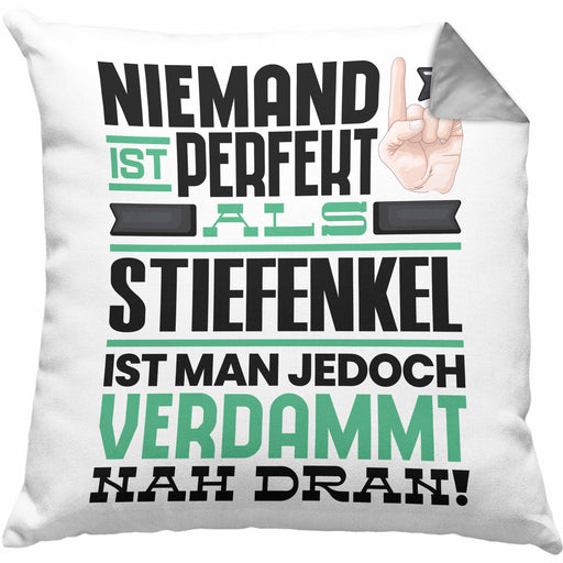 Stiefenkel Geschenk Kissen mit Füllung 40x40 Lustige Geschenkidee für Stiefenkel Geburtstag Niemand Ist Perfekt Aber Als Stiefenkel Ist Man Nah Dran (Grau) Grau Trendation