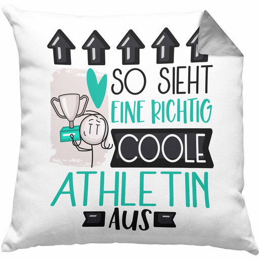 Athletin Geschenk Kissen mit Füllung 40x40 Lustig Geschenkidee für Athletin Geburtstag So Sieht Eine Richtig Coole Athletin Aus Frauen Spruch (Grau) Grau Trendation