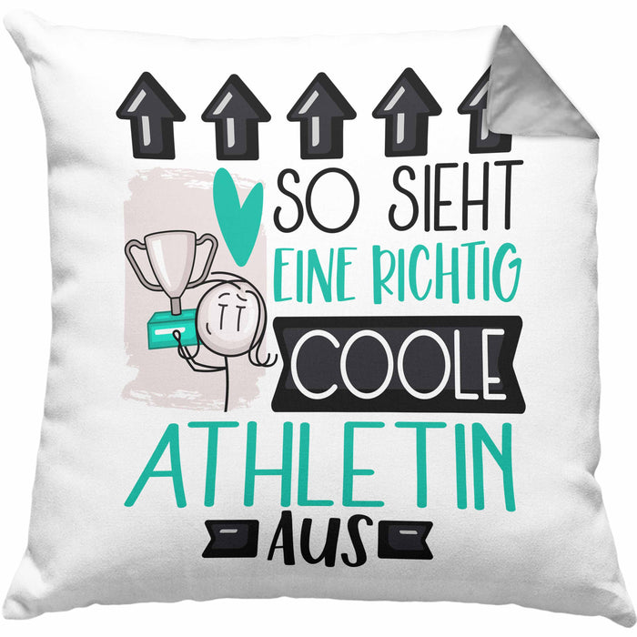 Athletin Geschenk Kissen mit Füllung 40x40 Lustig Geschenkidee für Athletin Geburtstag So Sieht Eine Richtig Coole Athletin Aus Frauen Spruch (Grau) Grau Trendation