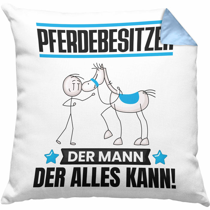 Pferdebesitzer Kissen mit Füllung 40x40 Geschenk für Pferdebesitzer Der Mann Der Alles Kann Geschenkidee zum Geburtstag (Grau) Blau Trendation