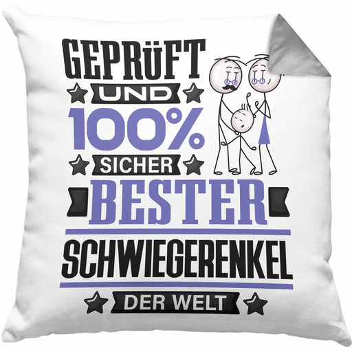 Schwiegerenkel Geschenk Lustiger Spruch für Schwiegerenkel Geschenkidee Bester Schwiegerenkel Der WeltKissen mit Füllung 40x40 (Grau) Grau Trendation