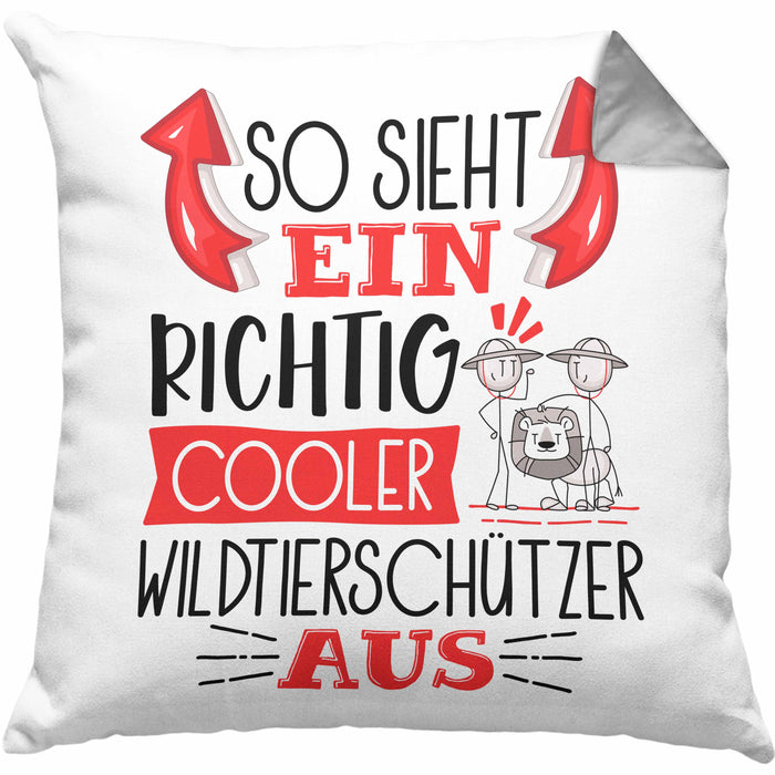 Wildtierschützer Kissen mit Füllung 40x40 So Sieht Ein Richtig Cooler Wildtierschützer Aus Geschenk Lustiger Spruch Geschenkidee (Grau) Grau Trendation