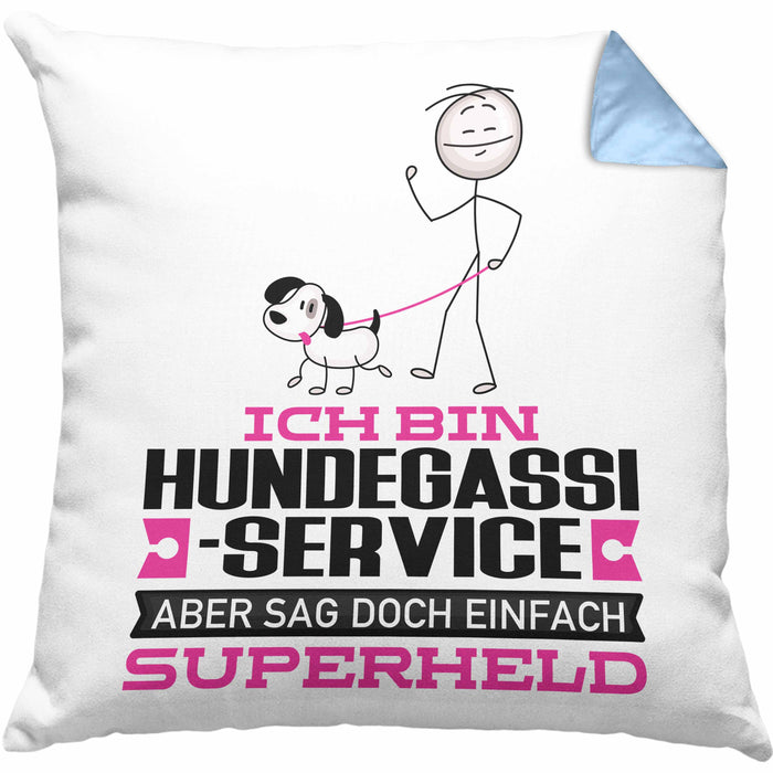 Hundegassi-Service Geschenk Kissen mit Füllung 40x40 Ich Bin Hundegassi-Service Aber Sag Doch Einfach Superheld Lustige Geschenkdiee für Hundegassi-Service (Grau) Blau Trendation