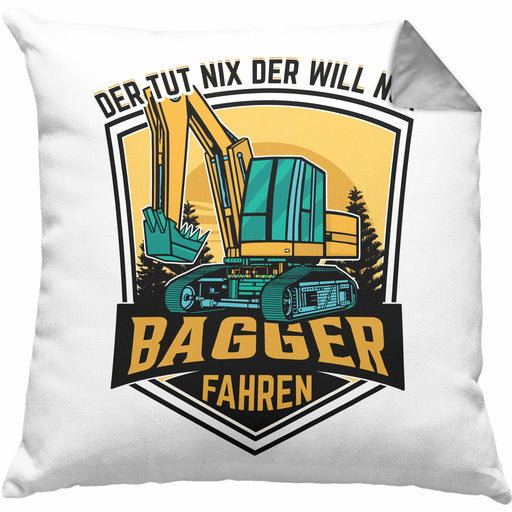 Baggerfahrer Geschenk Kissen mit Füllung 40x40 Geschenkidee für Bagger-Fahrer Baustelle Der Tut Nix Der Will Nur Bagger Fahren (Grau) Grau Trendation
