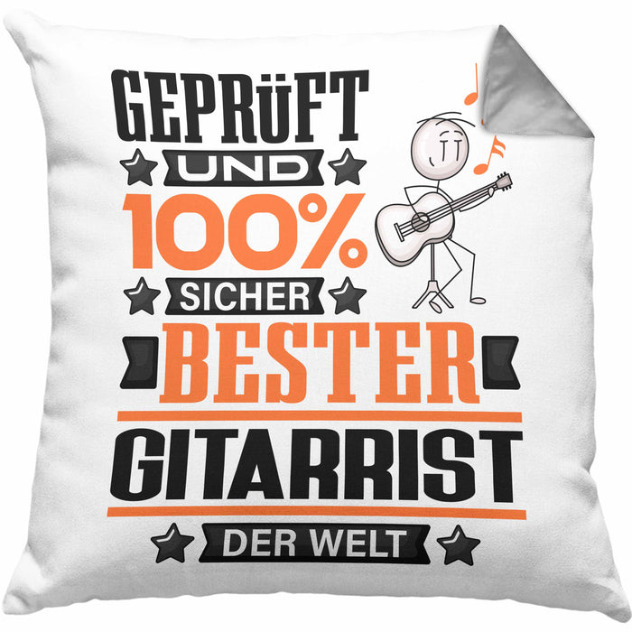 Gitarrist Geschenk Lustiger Spruch für Gitarrist Geschenkidee Bester Gitarrist Der WeltKissen mit Füllung 40x40 (Grau) Grau Trendation