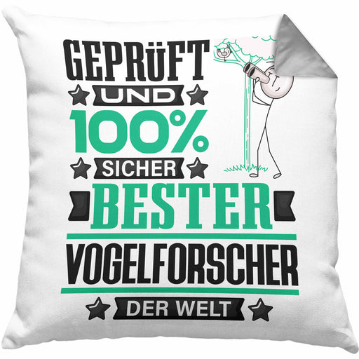 Vogelforscher Geschenk Lustiger Spruch für Vogelforscher Geschenkidee Bester Vogelforscher Der WeltKissen mit Füllung 40x40 (Grau) Grau Trendation