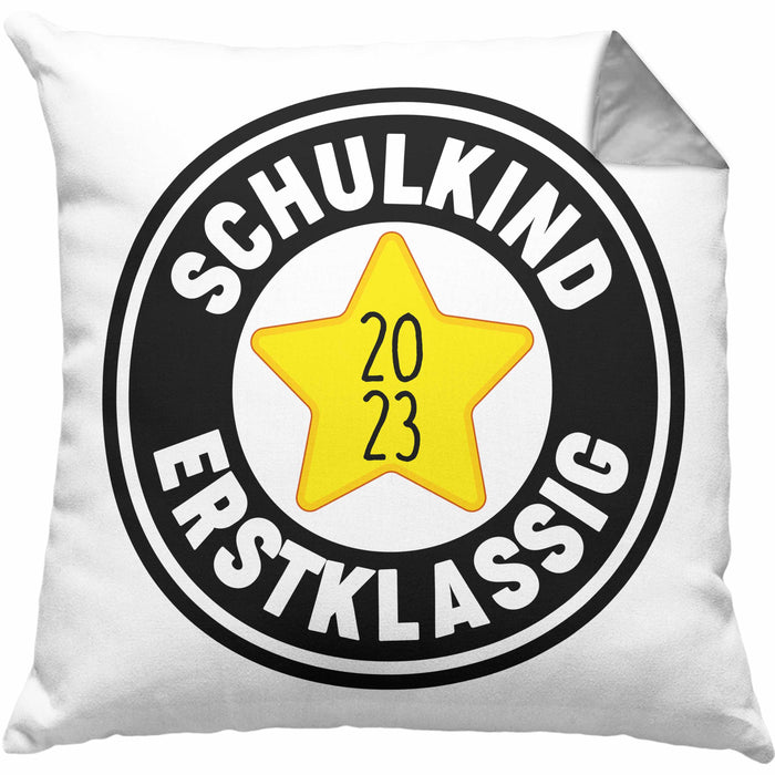 Schulkind Erstklassig Einschulung Junge Mädchen Geschenk Schultüte Füllung Kissen mit Füllung 40x40 Schulstart 1. Schultag Schuleinführung Schulanfang Geschenkidee Schulkind 2024 (Grau) Grau Trendation