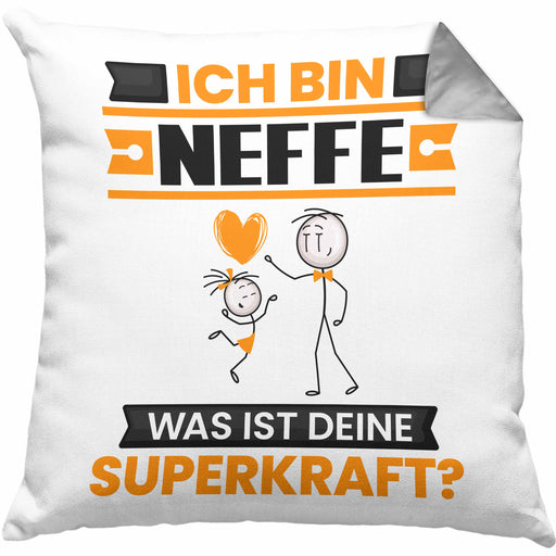 Neffe Kissen mit Füllung 40x40 Geschenk für Neffe Geburtstag Lustiger Spruch Was Ist Deine Superkraft (Grau) Grau Trendation