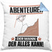 Abenteurer Kissen mit Füllung 40x40 Geschenk für Abenteurer Der Mann Der Alles Kann Geschenkidee zum Geburtstag (Grau) Blau Trendation