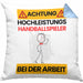 Handballspieler Kissen mit Füllung 40x40 Geschenk Lustiger Spruch Geschenkidee für Handballspieler Achtung Hochleistungs Handballspieler Bei Der Arbeit (Grau) Blau Trendation