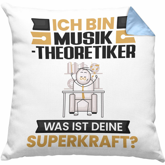 Musiktheoretiker Kissen mit Füllung 40x40 Geschenk für Musiktheoretiker Geburtstag Lustiger Spruch Was Ist Deine Superkraft (Grau) Blau Trendation