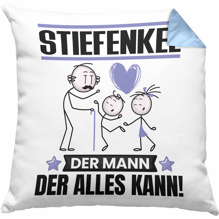 Stiefenkel Kissen mit Füllung 40x40 Geschenk für Stiefenkel Der Mann Der Alles Kann Geschenkidee zum Geburtstag (Grau) Blau Trendation