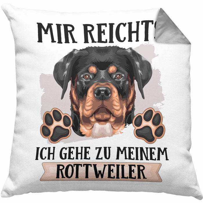 Rottweiler Besitzer Kissen mit Füllung 40x40 Geschenk Lustiger Spruch Geschenkidee Mir Reichts Ich Geh Zu Meinem Rottweiler (Grau) Grau Trendation