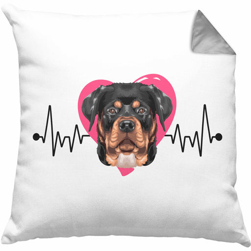 Rottweiler Besitzer Kissen mit Füllung 40x40 Geschenk Lustiger Spruch Geschenkidee Herzschlag Rottweiler (Grau) Grau Trendation