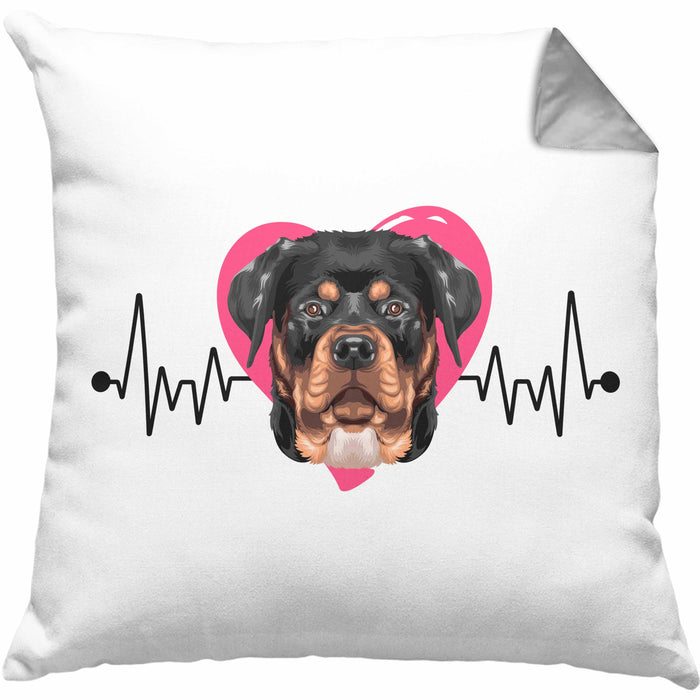 Rottweiler Besitzer Kissen mit Füllung 40x40 Geschenk Lustiger Spruch Geschenkidee Herzschlag Rottweiler (Grau) Grau Trendation