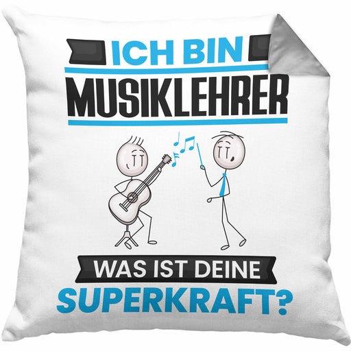 Musiklehrer Kissen mit Füllung 40x40 Geschenk für Musiklehrer Geburtstag Lustiger Spruch Was Ist Deine Superkraft (Grau) Grau Trendation