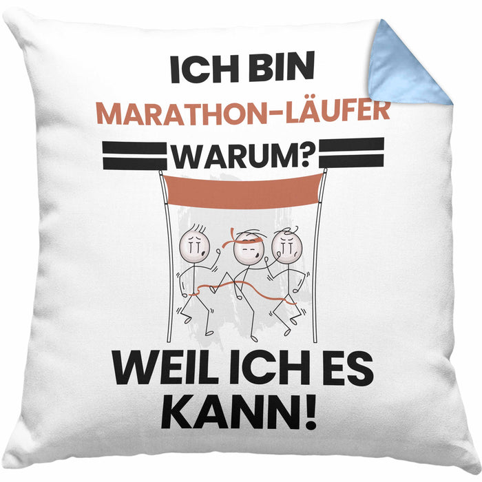 Marathonläufer Geschenk Kissen mit Füllung 40x40 Lustiger Spruch Ich Bin Marathonläufer Warum Weil Ich Es Kann Geschenkidee Bester Marathonläufer Geburtstag (Grau) Blau Trendation