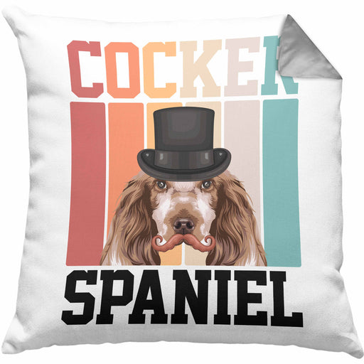 Cocker Spaniel Besitzer Kissen mit Füllung 40x40 Geschenk Lustiger Spruch Geschenkidee Retro Vinatge Cocker Spaniel (Grau) Grau Trendation