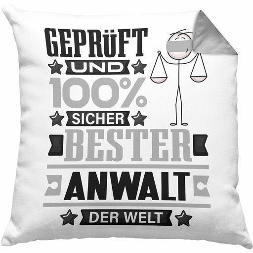 Anwalt Geschenk Lustiger Spruch für Anwalt Geschenkidee Bester Anwalt Der WeltKissen mit Füllung 40x40 (Grau) Grau Trendation