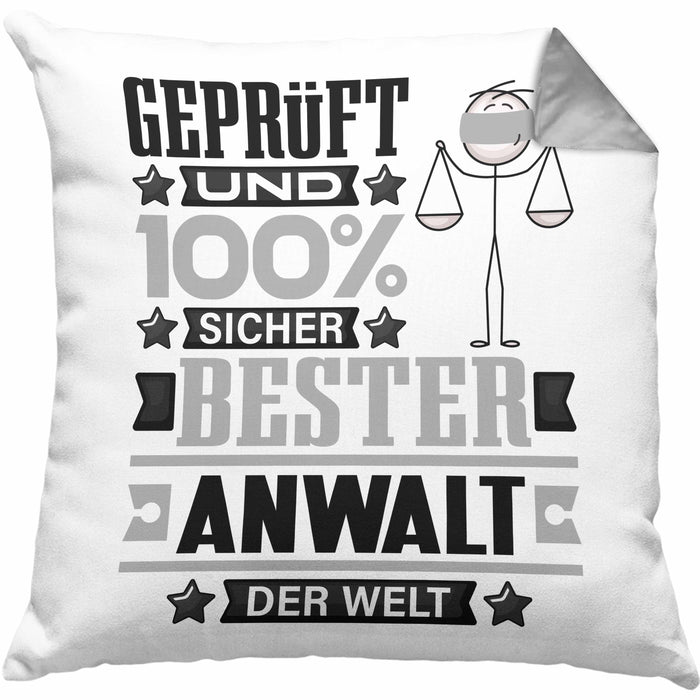 Anwalt Geschenk Lustiger Spruch für Anwalt Geschenkidee Bester Anwalt Der WeltKissen mit Füllung 40x40 (Grau) Grau Trendation