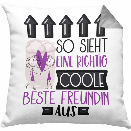 Beste Freundin Geschenk Kissen mit Füllung 40x40 Lustig Geschenkidee für Beste Freundin Geburtstag So Sieht Eine Richtig Coole Beste Freundin Aus Frauen Spruch BFF (Grau) Grau Trendation