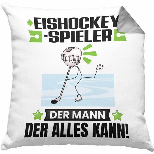 Eishockeyspieler Kissen mit Füllung 40x40 Geschenk für Eishockeyspieler Der Mann Der Alles Kann Geschenkidee zum Geburtstag (Grau) Grau Trendation