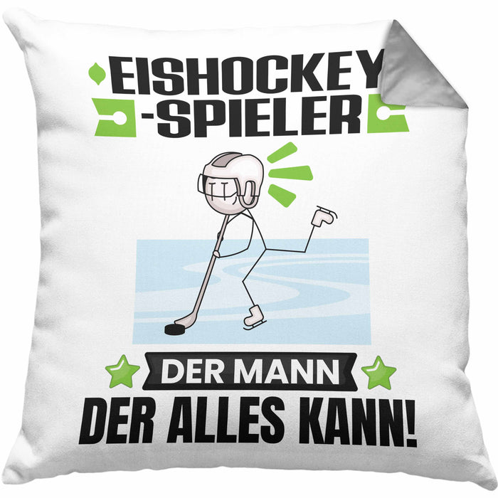 Eishockeyspieler Kissen mit Füllung 40x40 Geschenk für Eishockeyspieler Der Mann Der Alles Kann Geschenkidee zum Geburtstag (Grau) Grau Trendation
