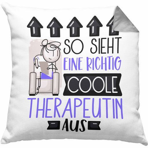 Therapeutin Geschenk Kissen mit Füllung 40x40 Lustig Geschenkidee für Therapeutin Geburtstag So Sieht Eine Richtig Coole Therapeutin Aus Frauen Spruch (Grau) Grau Trendation
