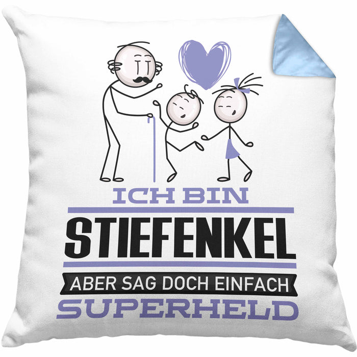 Stiefenkel Geschenk Kissen mit Füllung 40x40 Ich Bin Stiefenkel Aber Sag Doch Einfach Superheld Lustige Geschenkdiee für Stiefenkel (Grau) Blau Trendation