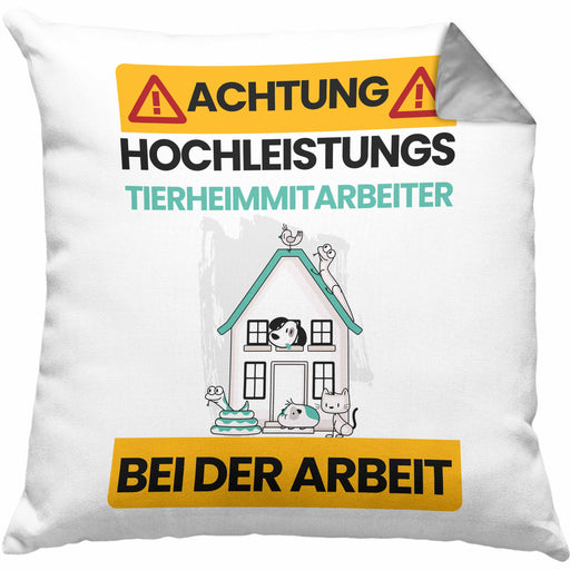 Tierheimmitarbeiter Kissen mit Füllung 40x40 Geschenk Lustiger Spruch Geschenkidee für Tierheimmitarbeiter Achtung Hochleistungs Tierheimmitarbeiter Bei Der Arbeit (Grau) Grau Trendation