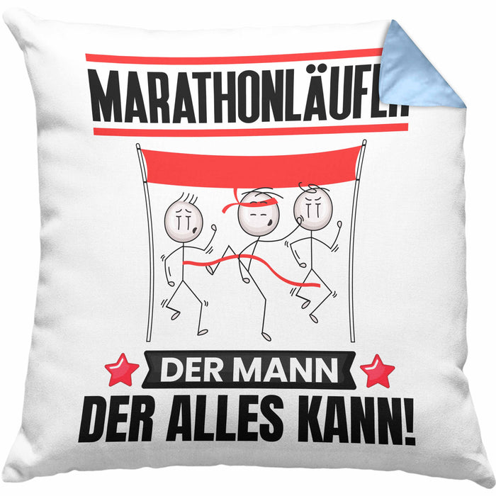 Marathonläufer Kissen mit Füllung 40x40 Geschenk für Marathonläufer Der Mann Der Alles Kann Geschenkidee zum Geburtstag (Grau) Blau Trendation