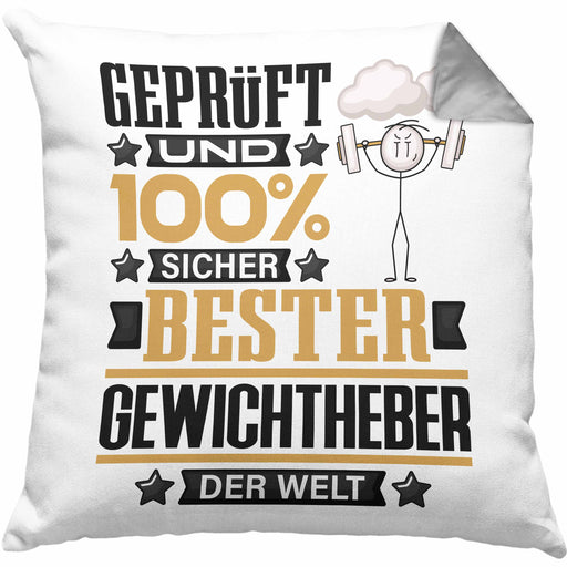 Gewichtheber Geschenk Lustiger Spruch für Gewichtheber Geschenkidee Bester Gewichtheber Der WeltKissen mit Füllung 40x40 (Grau) Grau Trendation