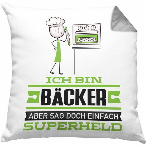 Bäcker Geschenk Kissen mit Füllung 40x40 Ich Bin Bäcker Aber Sag Doch Einfach Superheld Lustige Geschenkdiee für Bäcker (Grau) Grau Trendation