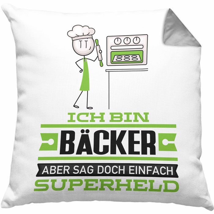 Bäcker Geschenk Kissen mit Füllung 40x40 Ich Bin Bäcker Aber Sag Doch Einfach Superheld Lustige Geschenkdiee für Bäcker (Grau) Grau Trendation
