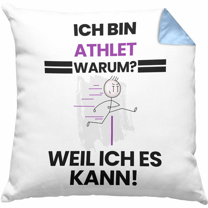 Athlet Geschenk Kissen mit Füllung 40x40 Lustiger Spruch Ich Bin Athlet Warum Weil Ich Es Kann Geschenkidee Bester Athlet Geburtstag (Grau) Blau Trendation
