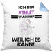 Athlet Geschenk Kissen mit Füllung 40x40 Lustiger Spruch Ich Bin Athlet Warum Weil Ich Es Kann Geschenkidee Bester Athlet Geburtstag (Grau) Blau Trendation