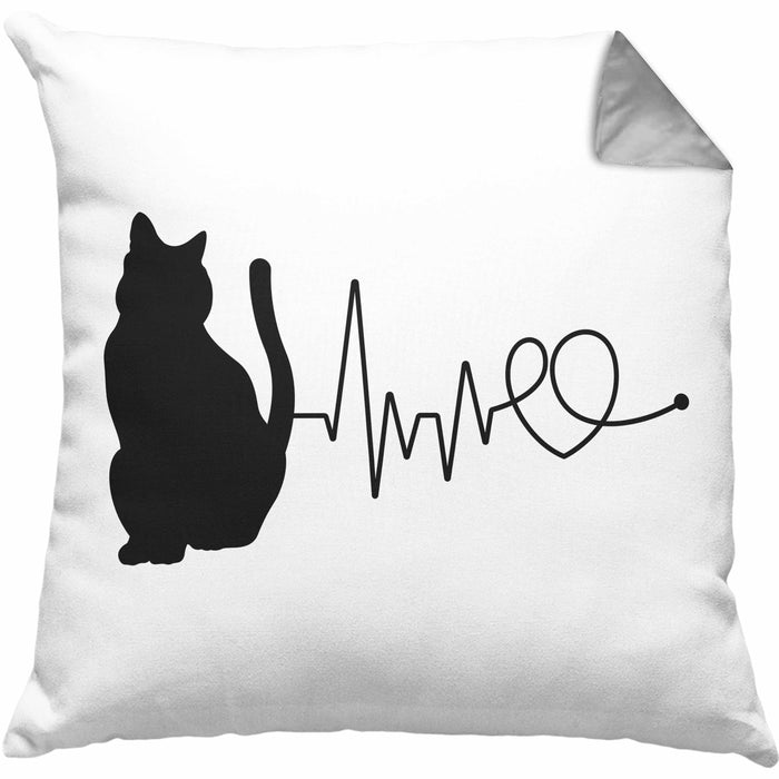 Katze Herzschlag Kissen mit Füllung 40x40 Geschenk für Katzenbesitzerin (Grau) Grau Trendation