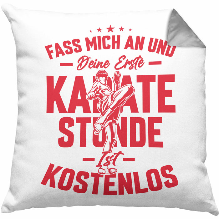 Karate Kissen mit Füllung 40x40 Geschenk Fass Mich An Und Deine Erste Karate Stunde Ist Umsonst (Grau) Grau Trendation