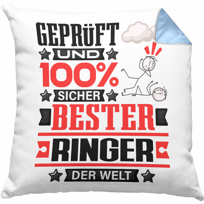 Ringer Geschenk Lustiger Spruch für Ringer Geschenkidee Bester Ringer Der WeltKissen mit Füllung 40x40 (Grau) Blau Trendation