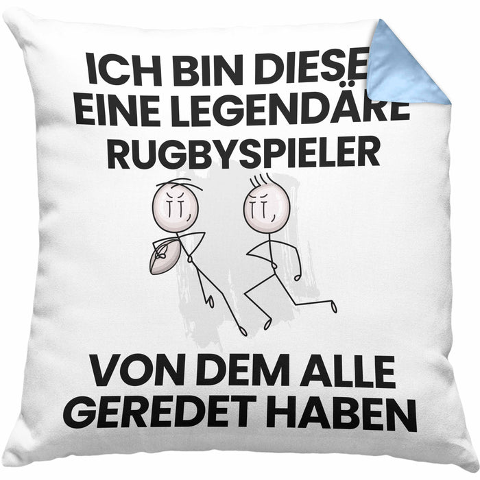 Rugbyspieler Geschenk Kissen mit Füllung 40x40 Lustige Geschenkidee Geburtstag für Rugbyspieler Ich Bin Dieser Legendäre Rugbyspieler Von Dem Alle Geredet Haben (Grau) Blau Trendation