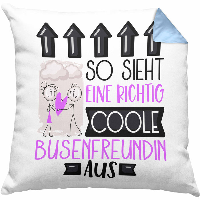 Busenfreundin Geschenk Kissen mit Füllung 40x40 Lustig Geschenkidee für Busenfreundin Geburtstag So Sieht Eine Richtig Coole Busenfreundin Aus Frauen Spruch (Grau) Blau Trendation
