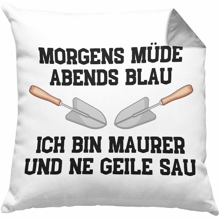 Maurer Kissen mit Füllung 40x40 Geschenk Mit Spruch Maurer Geschenkidee Lustig Männer (Grau) Grau Trendation