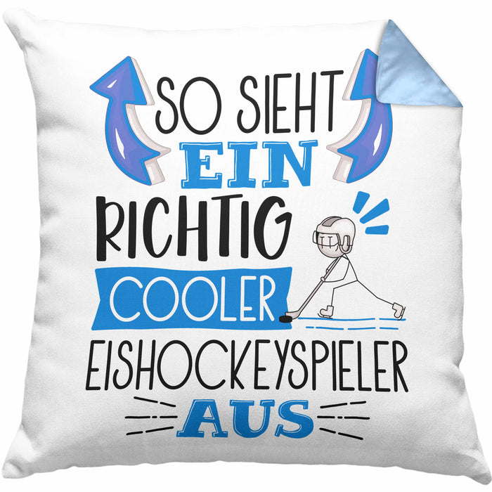 So Sieht Ein Richtig Cooler Eishockeyspieler Aus Geschenk Kissen mit Füllung 40x40 Lustiger Spruch Geschenkidee (Grau) Blau Trendation