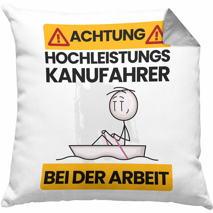 Kanufahrer Kissen mit Füllung 40x40 Geschenk Lustiger Spruch Geschenkidee für Kanufahrer Achtung Hochleistungs Kanufahrer Bei Der Arbeit (Grau) Grau Trendation