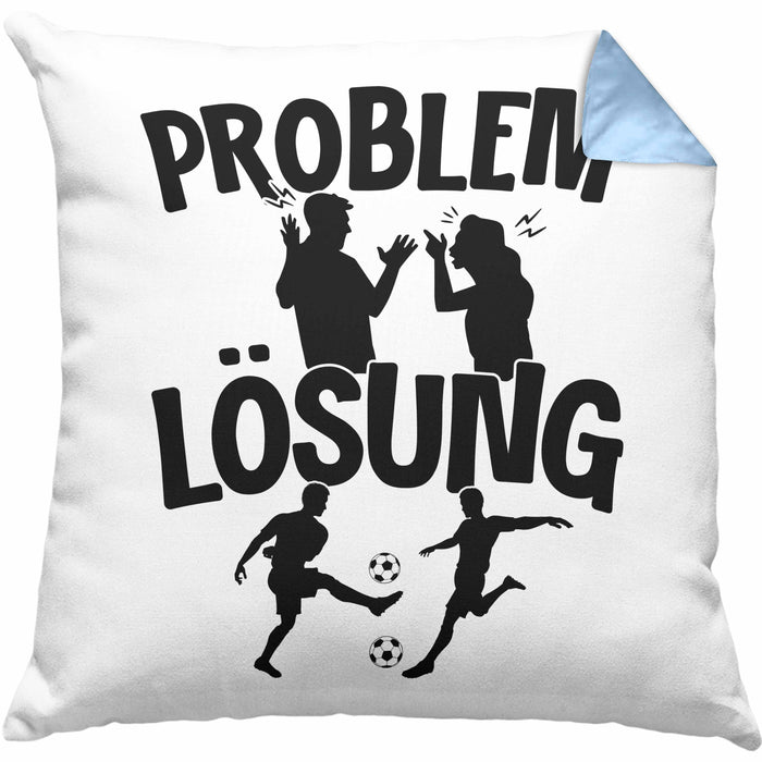 Fußballer Kissen mit Füllung 40x40 Geschenk für Fußballspieler Männer Geschenkidee Problem und Lösung Fussball Spielen (Grau) Blau Trendation